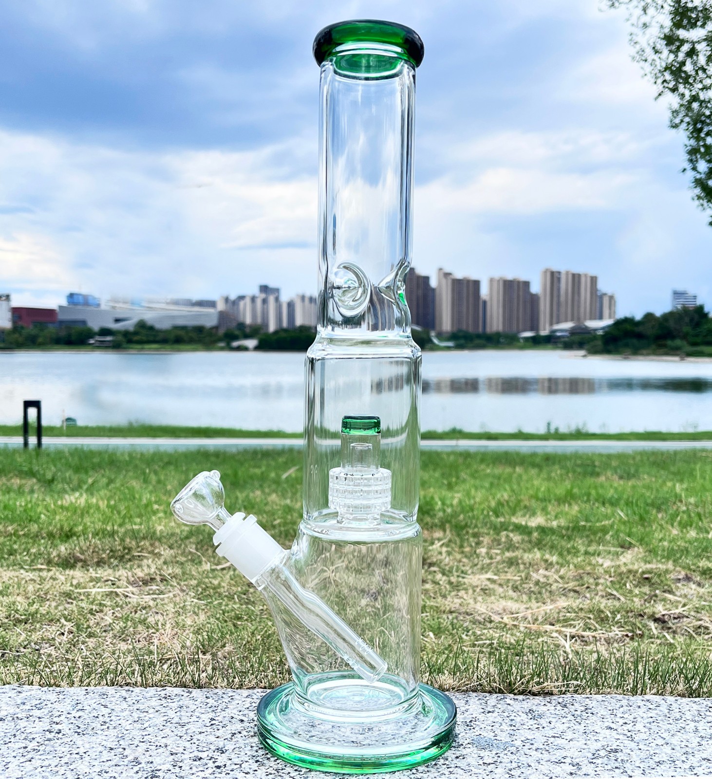 15'' Heavy Glass Bong Smoking Hookah Thick Percolate Water Pipe Beaker 14mm Bowl