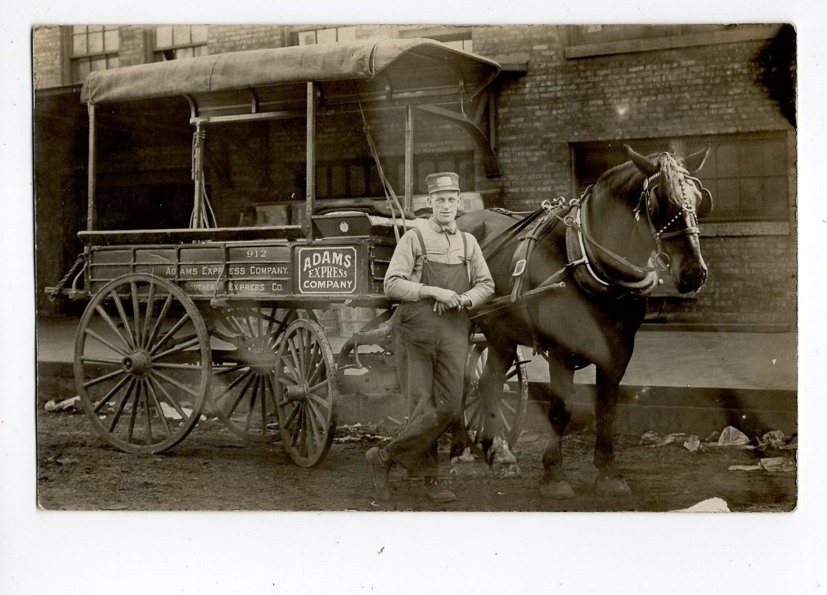 R855 Real Photo Postcard RPPC Adams Express Southern Wagon Horse