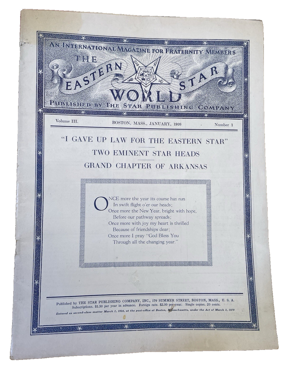 1926 Order Eastern Star World Magazine Boston MA Fraternity Members Masonic