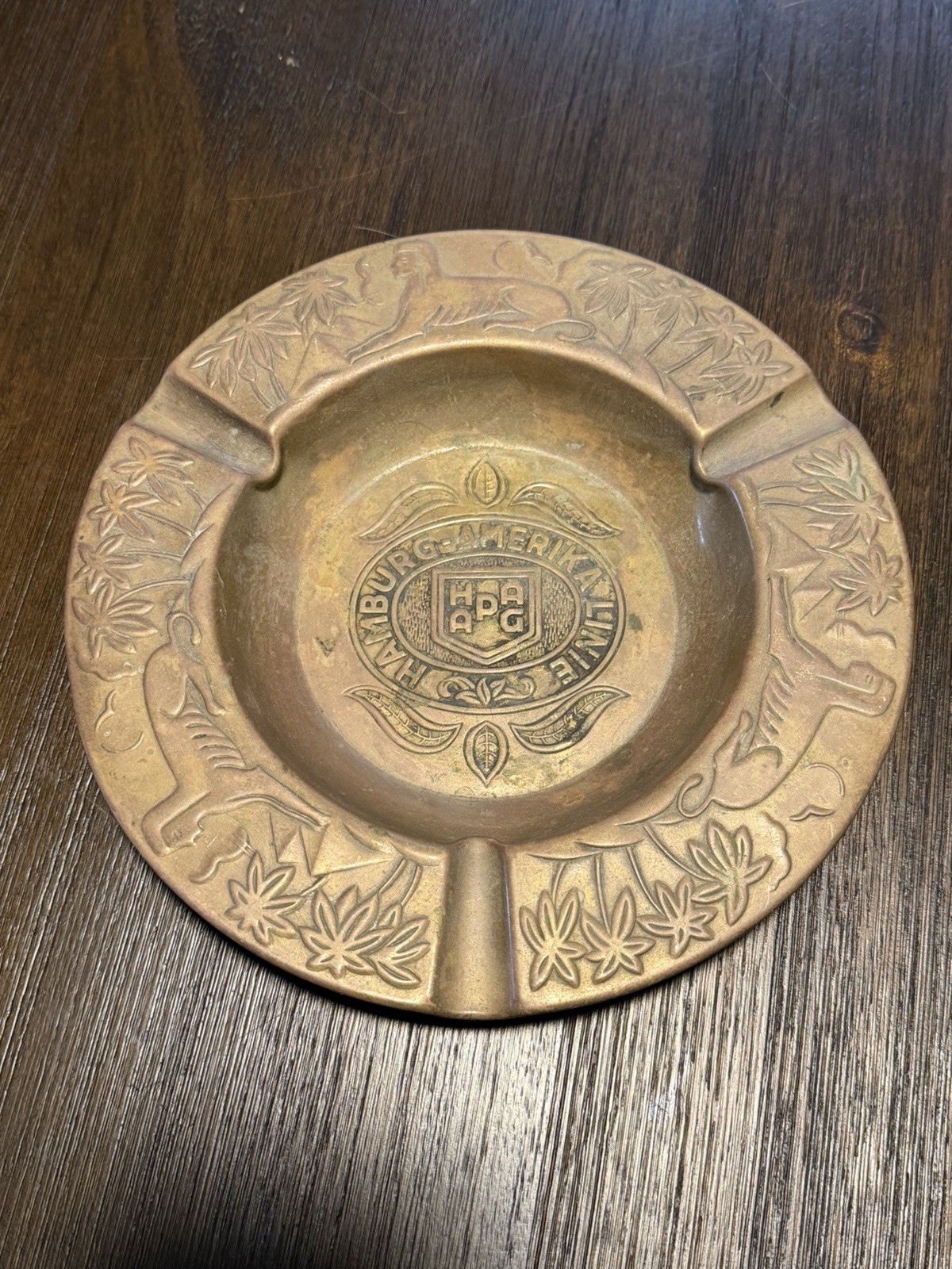 Vintage Hamburg Amerika Linie Brass Ashtray Tobacciana Cigar Antique