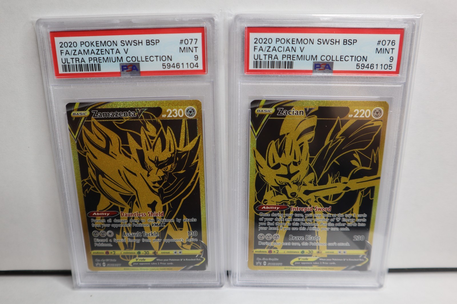 2020 POKEMON ZACIAN 076 ZAMAZENTA V 077 PROMO UPC PSA 9 Sequential number