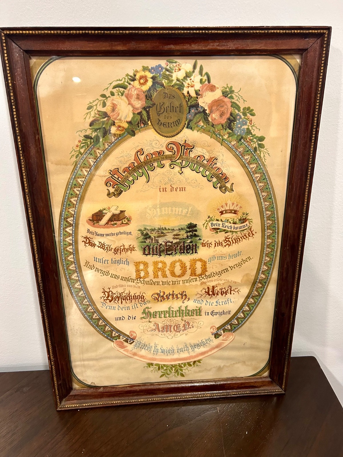 Antique OUR FATHER The Lord\'s Prayer In German 1883 Lithograph by Martin Yauch