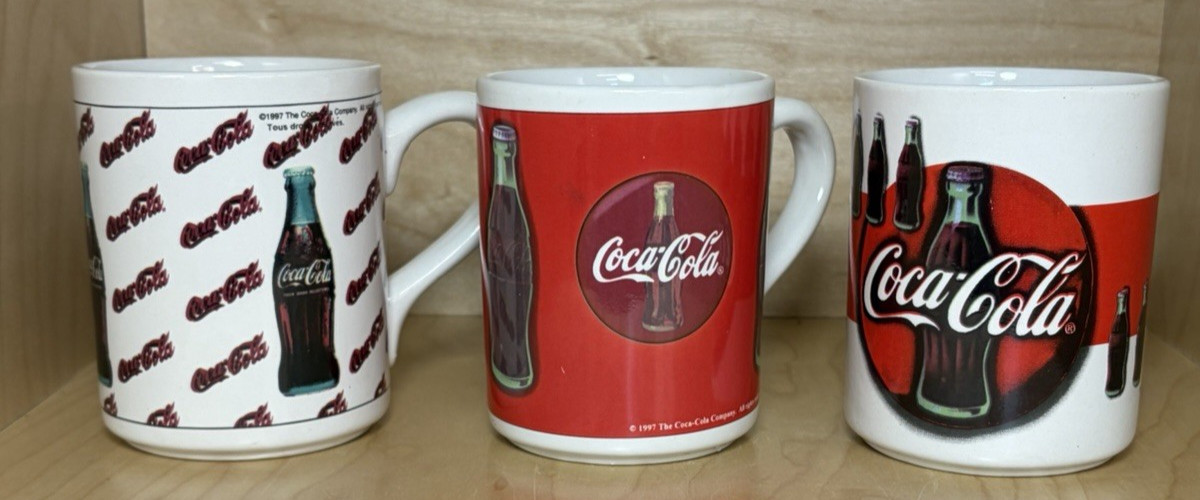 Vintage 1990s Coca-Cola Coffee Mugs Set of 3 Gibson Housewares