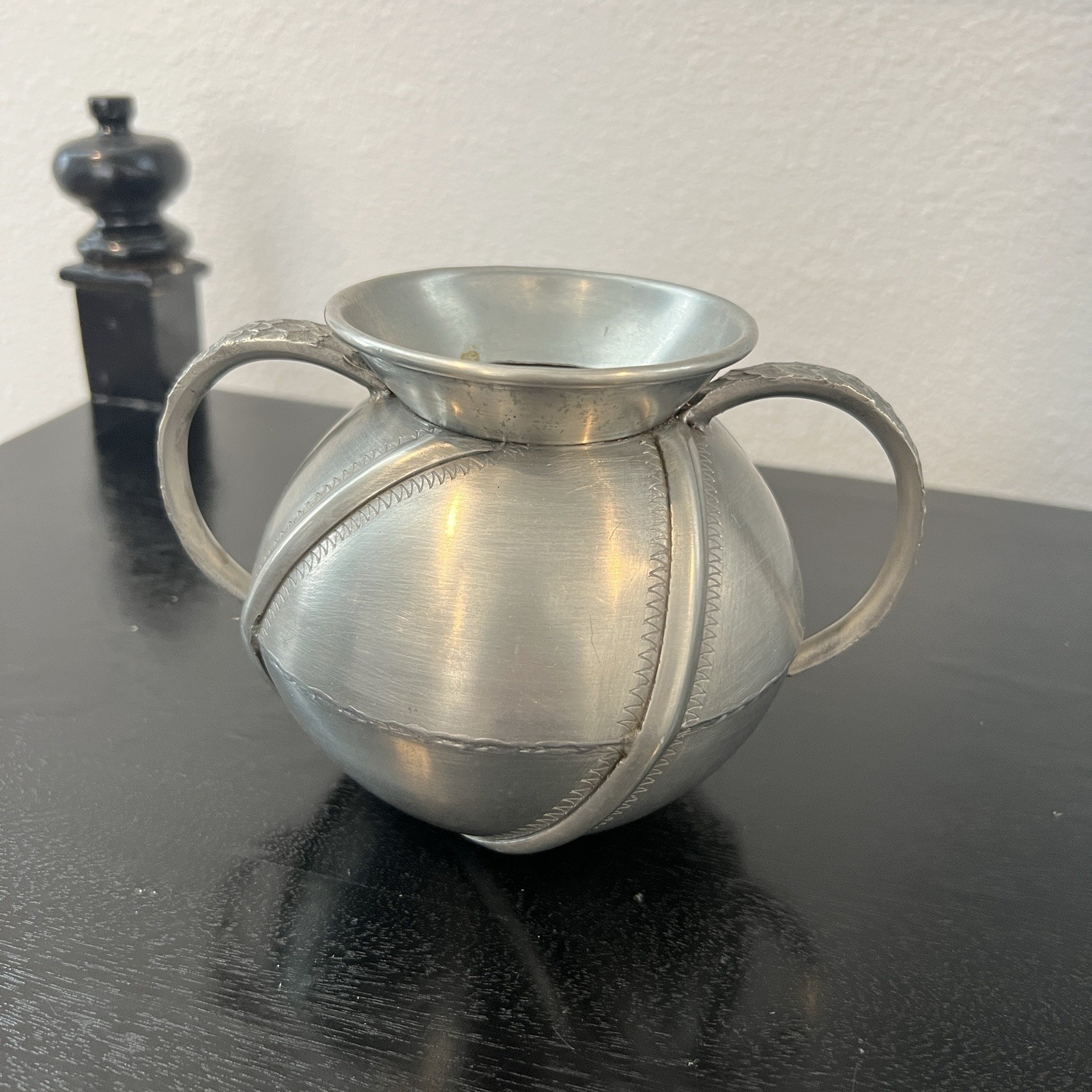 Vintage Bjorn Wiik Wiik Norway Handmade Pewter Ball Vase Porringer MCM