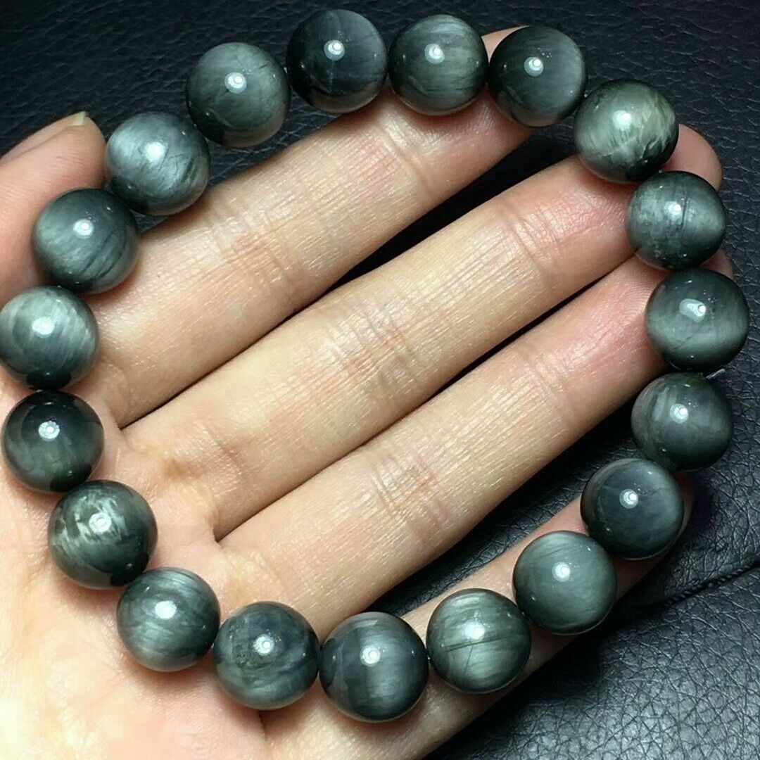 Genuine Natural Hawk Eye Green Gemstone Round Beads Bracelet AAA 11mm 
