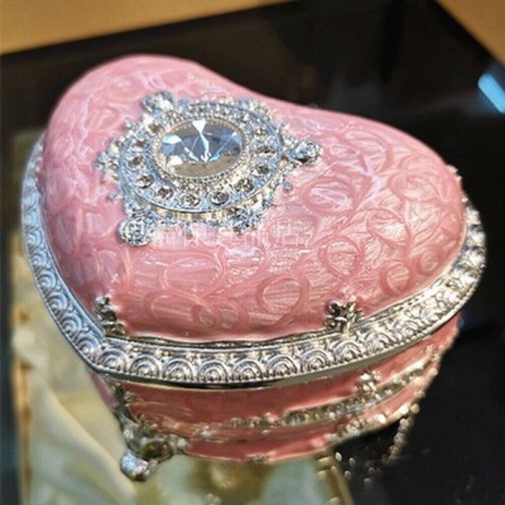 TIN ALLOY PINK HEART SHAPE  WIND UP MUSIC BOX  :  ONCE UPON A DREAM