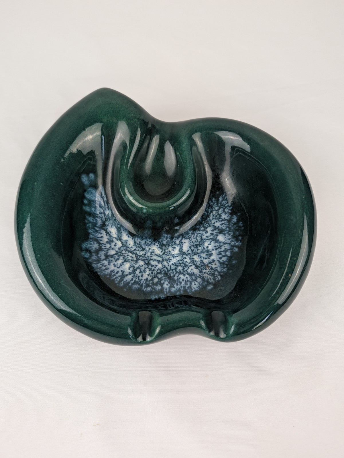 Mid Century Modern Ashtray Blue Green Glazed Made In USA Vintage Antique Cigar