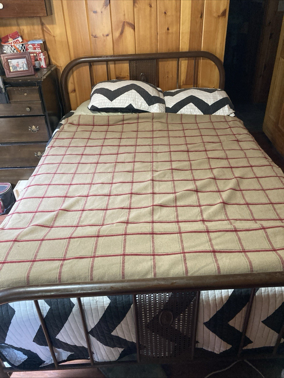 Ragon House Blanket Vtg Look Red Plaid Tan 61” X 55” Farmhouse Primative