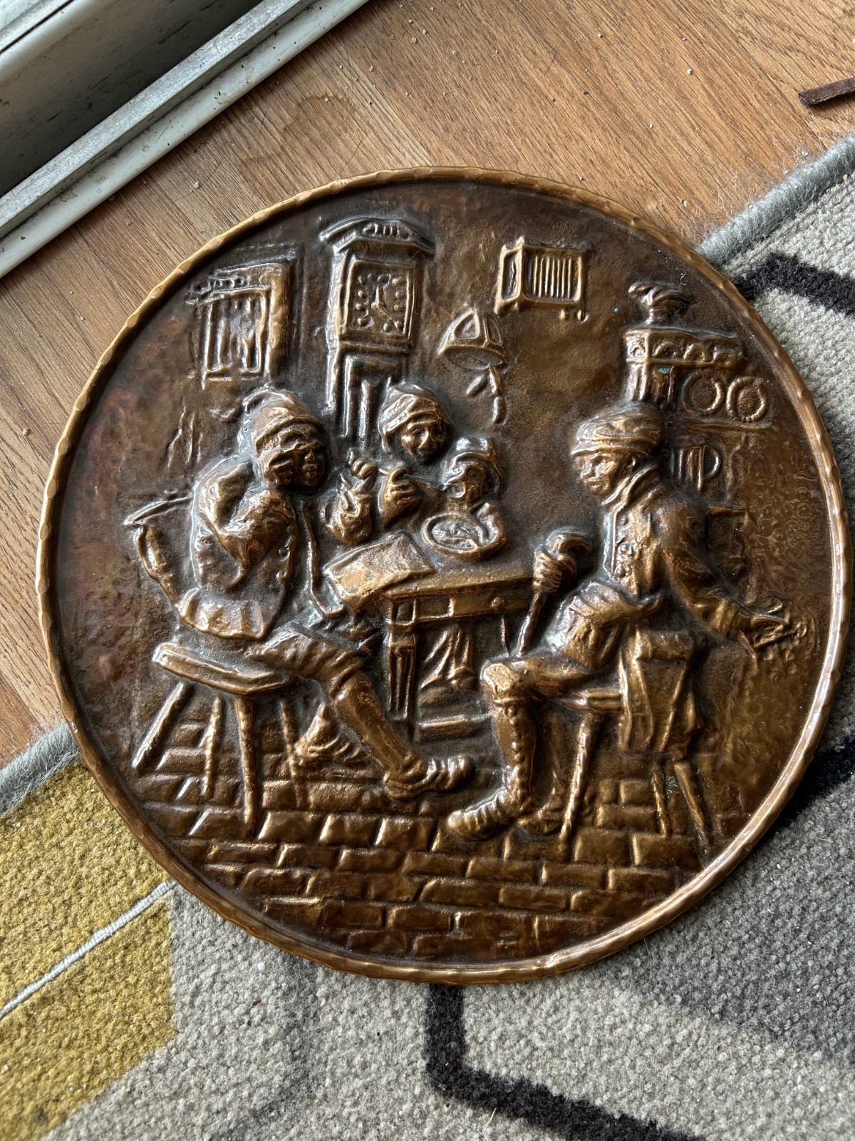 Vintage Copper Tavern Scene Wall Plaque – Made in Belgium – 12