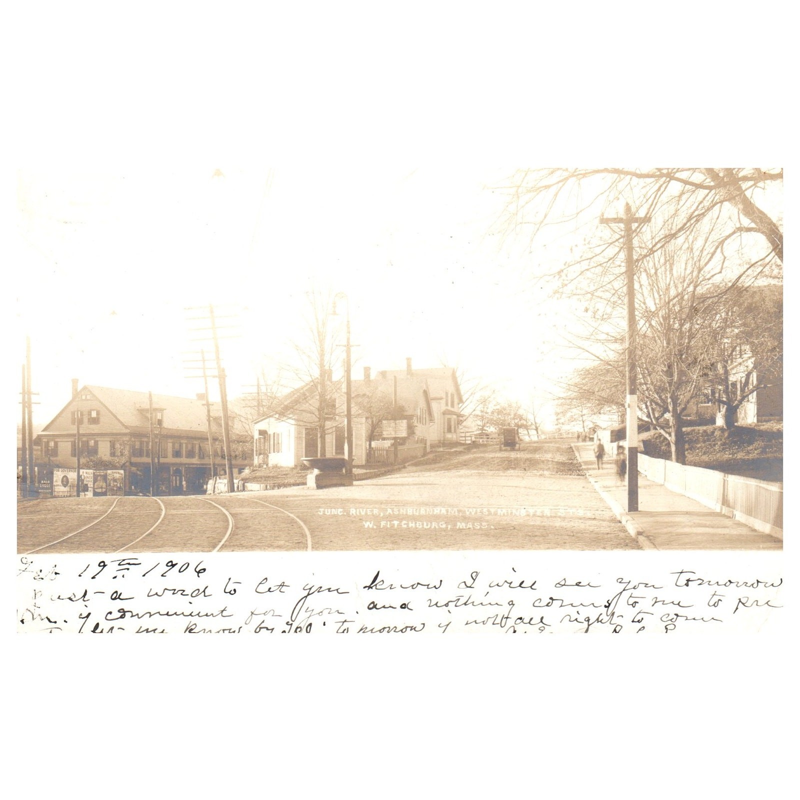 Junction River, Ashburn, Westminster W. Fitchburg Mass 1906 Postcard RPPC P3-6