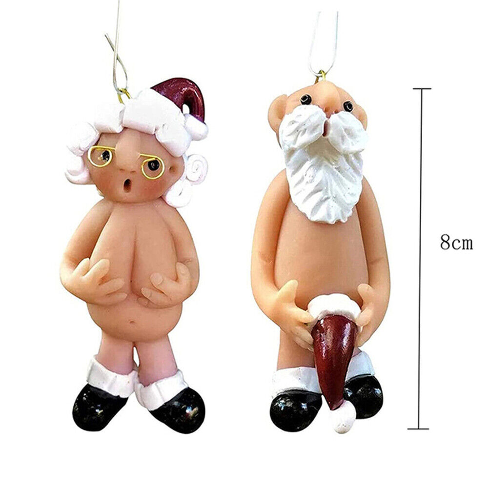 2Pcs Resin Santa Claus Ornament Naked Santa Naughty Funny Christmas Tree Hanger
