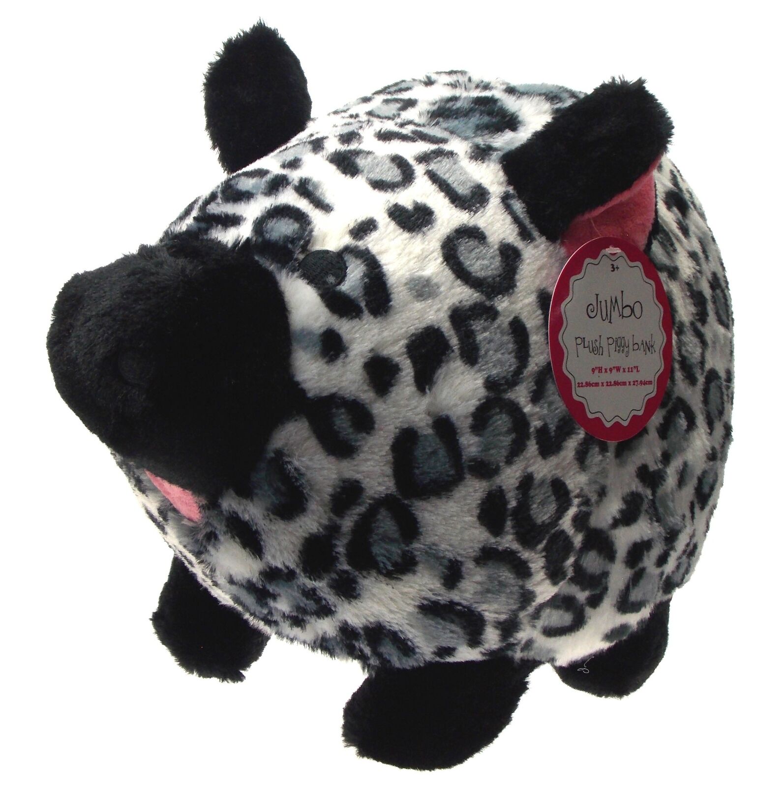 Jumbo Plush Pig Piggy Bank Black White Leopard Print Large 14\