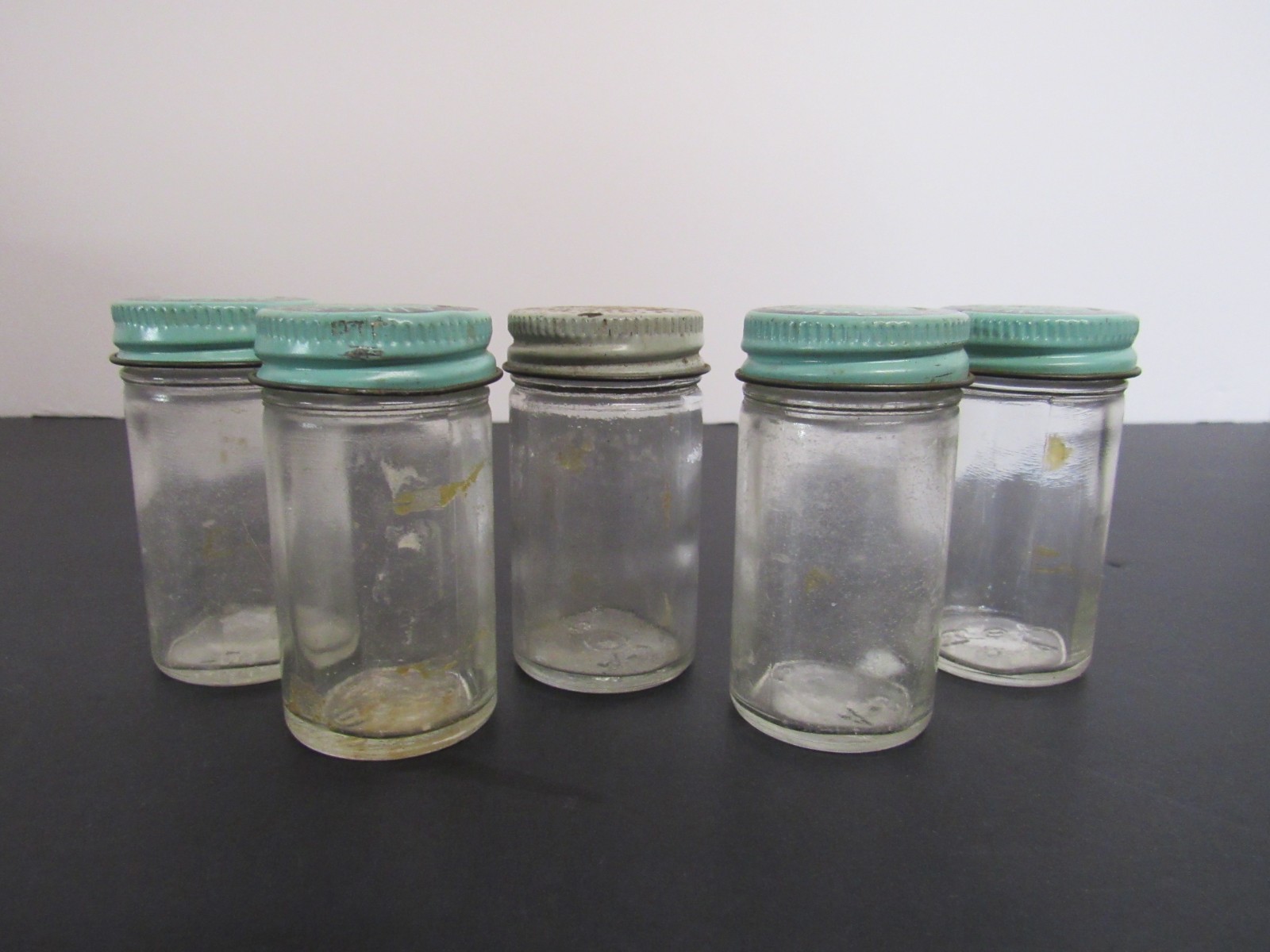Lot of 5 Vintage Glass Alka-Seltzer Bottles w/ Tin Lids 2 3/4 Lot of 5 Vintage Glass Alka-Seltzer Bottles w/ Tin Lids 2 3/4