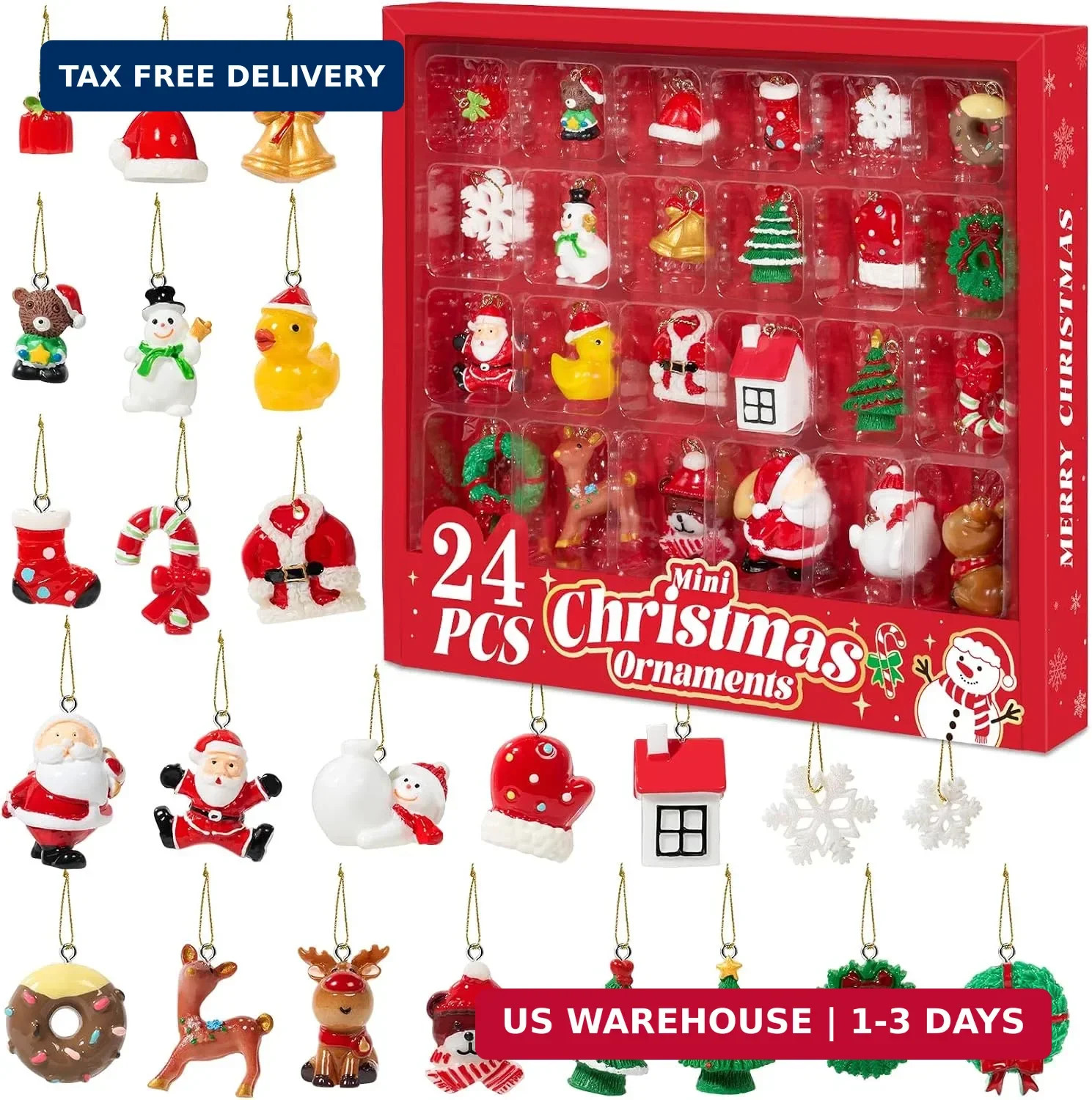 Mini Christmas Ornaments 24pcs, Miniature Christmas Tree Ornaments Set