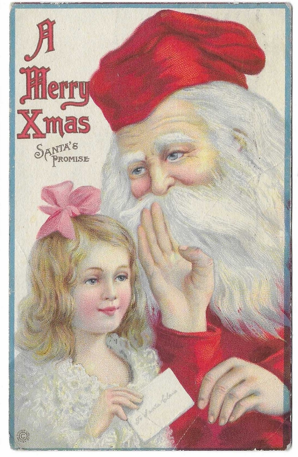 3 Antique Christmas Postcard Lot Traditional Santa & Little Girl•Beautiful Birds