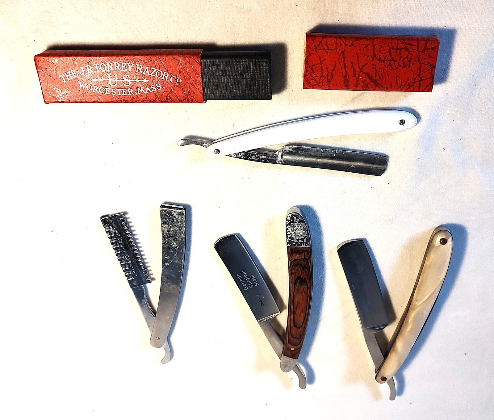 Lot of 4 Antique Straight Razors, 2 USA, 2 China, 1 of 2 w German Surgical Steel