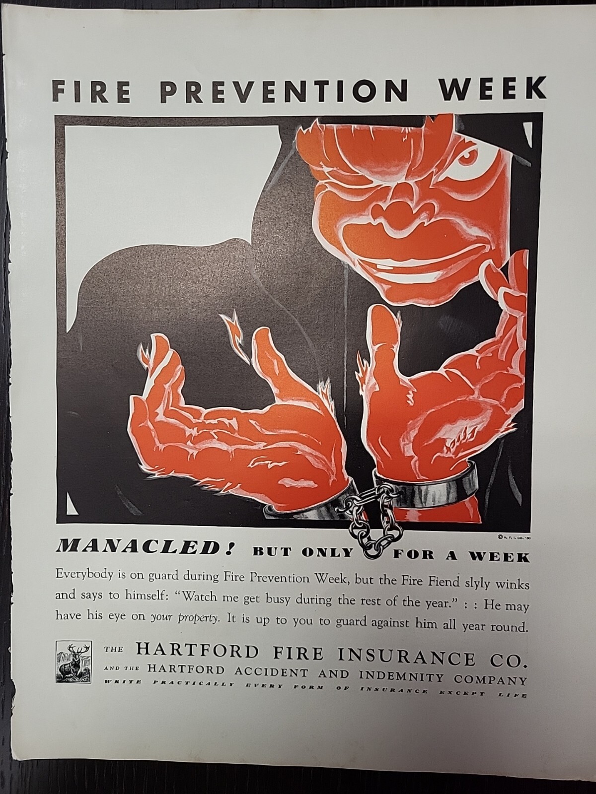 1930 Fortune Magazine Hartford Fire Insurance Prevention Week Print Advertising 1930 Fortune Magazine Hartford Fire Insurance Prevention Week Print Advertising