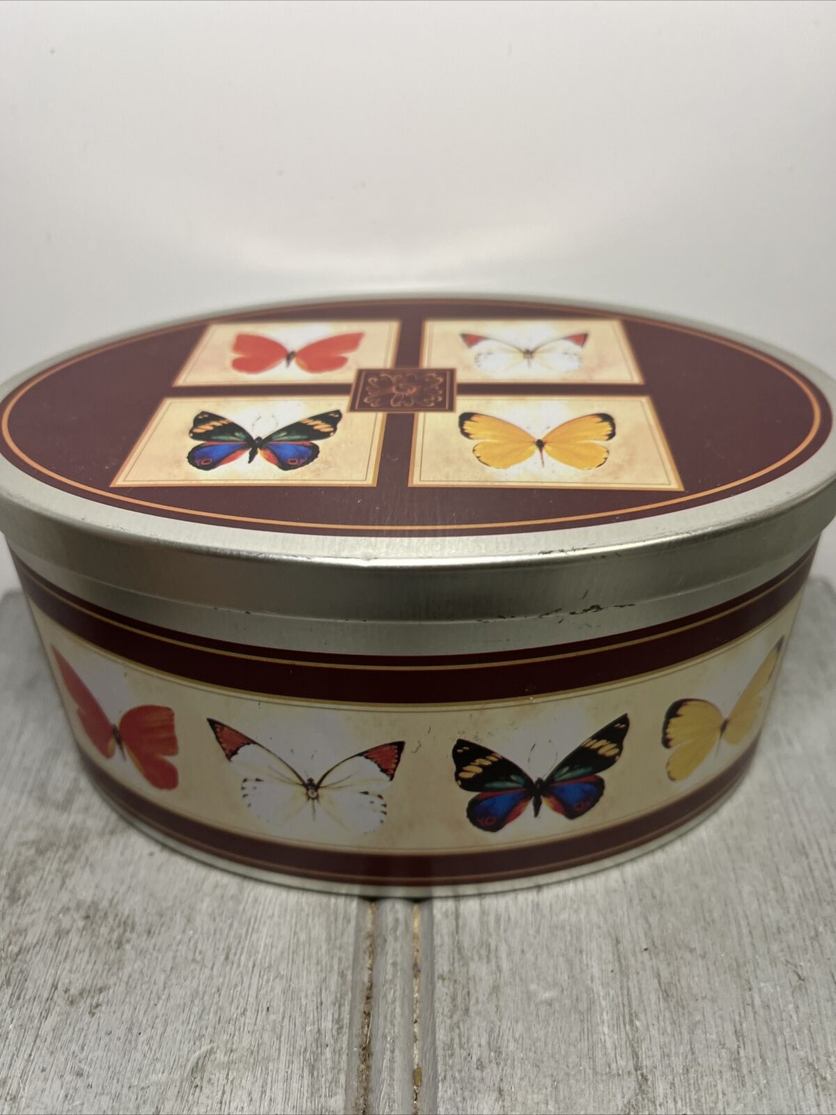 Butterfly Oval Shaped EMPTY Collectable Tin Container Display