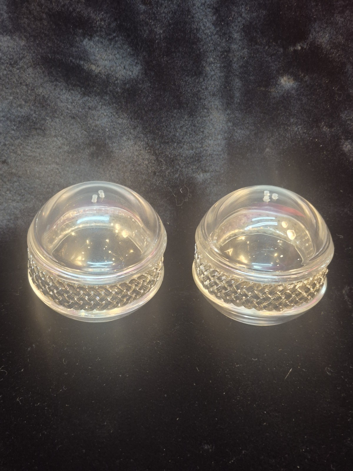 L\'Objet Braid Salt and Pepper Shakers Set Platinum Plated Crystal Glass Luxury
