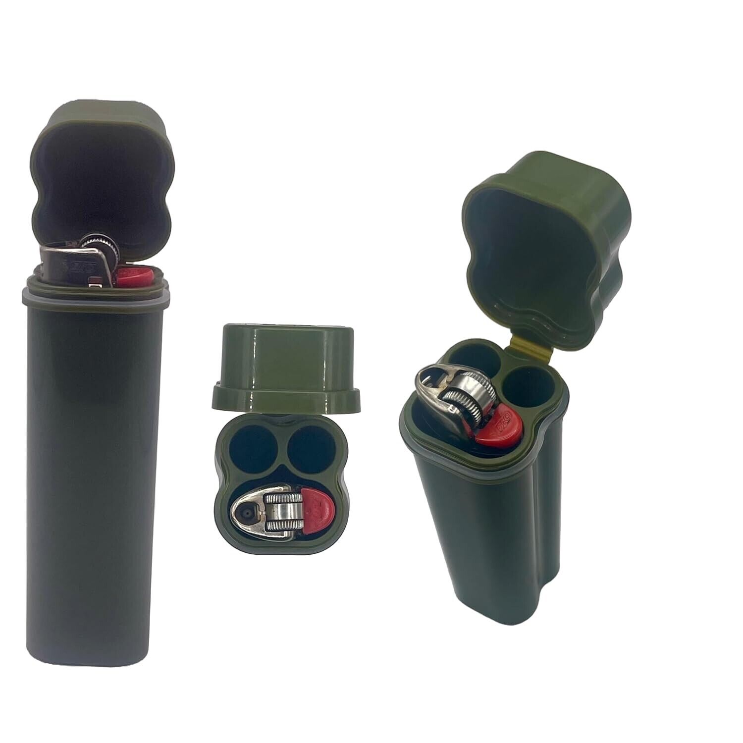 2x Bic Lighter Case Waterproof SmellProof  Lighter Case  Green Military 2 PCS