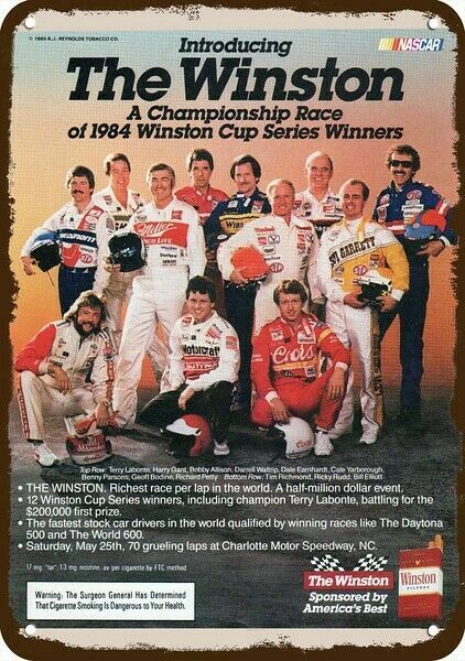 1984 WINSTON CUP NASCAR Winners 1985 Vintage-Look DECORATIVE REPLICA METAL SIGN 1984 WINSTON CUP NASCAR Winners 1985 Vintage-Look DECORATIVE REPLICA METAL SIGN
