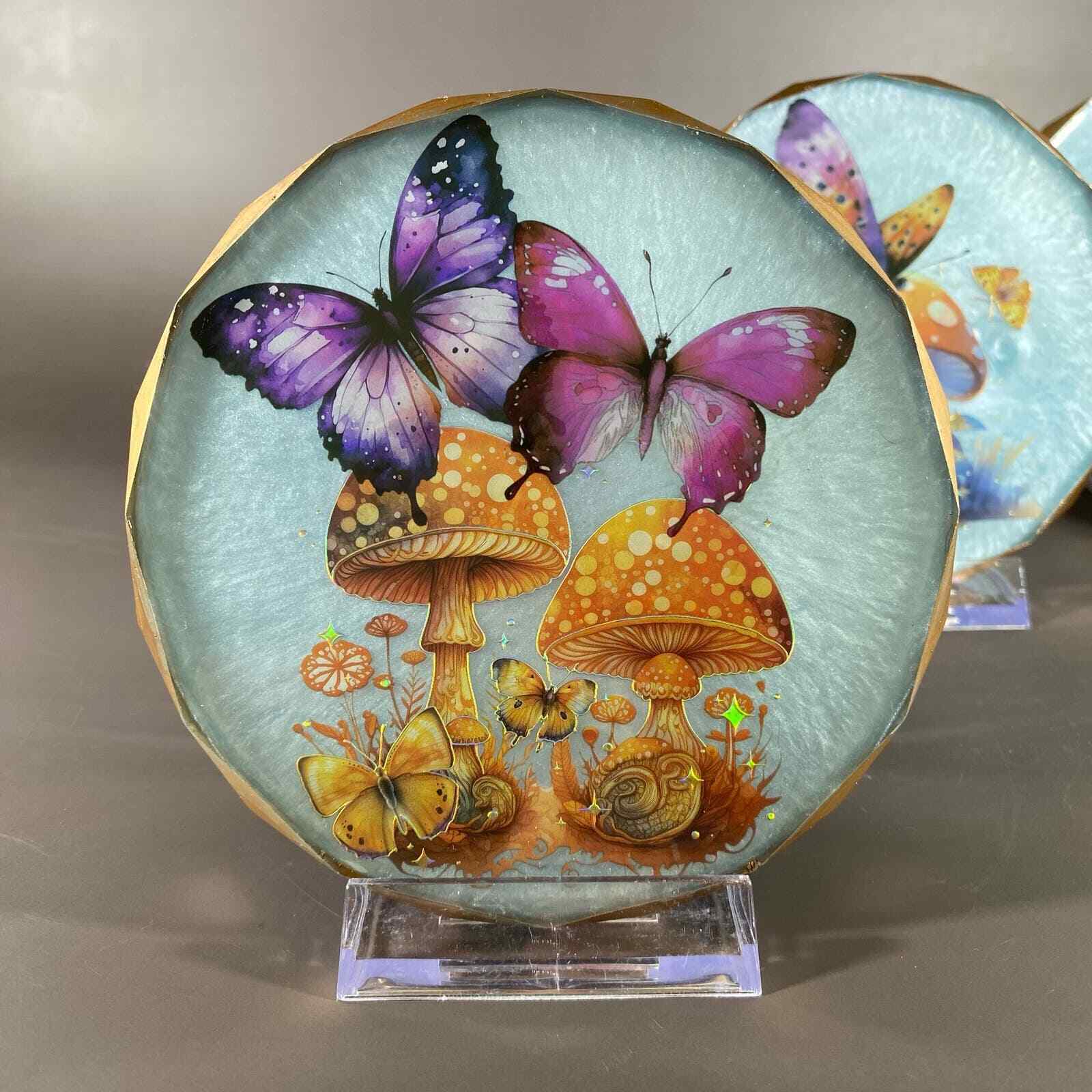 Andrea’s SPRING COLLECTION Handmade Resin Butterfly and Mushroom Coasters