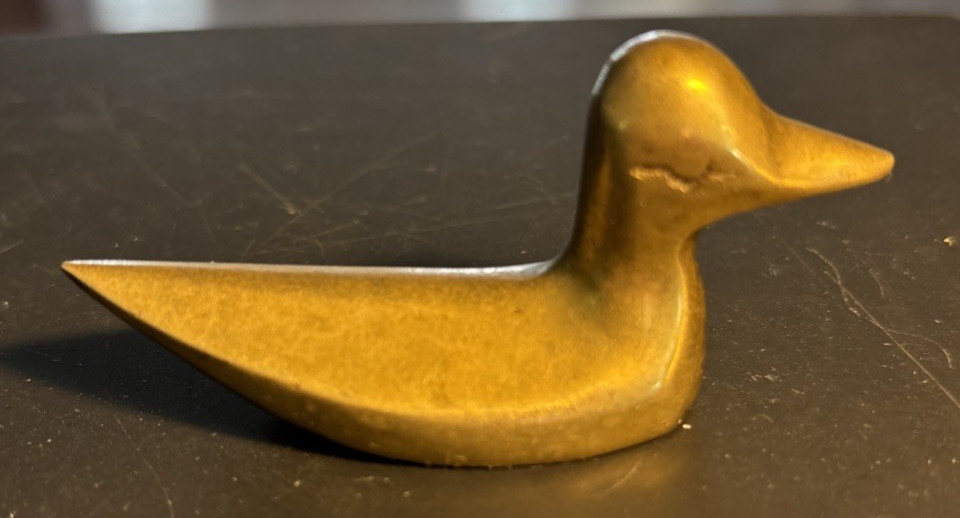 VTG Solid Brass Duck Miniature Figurine Bird MCM Paperweight 3