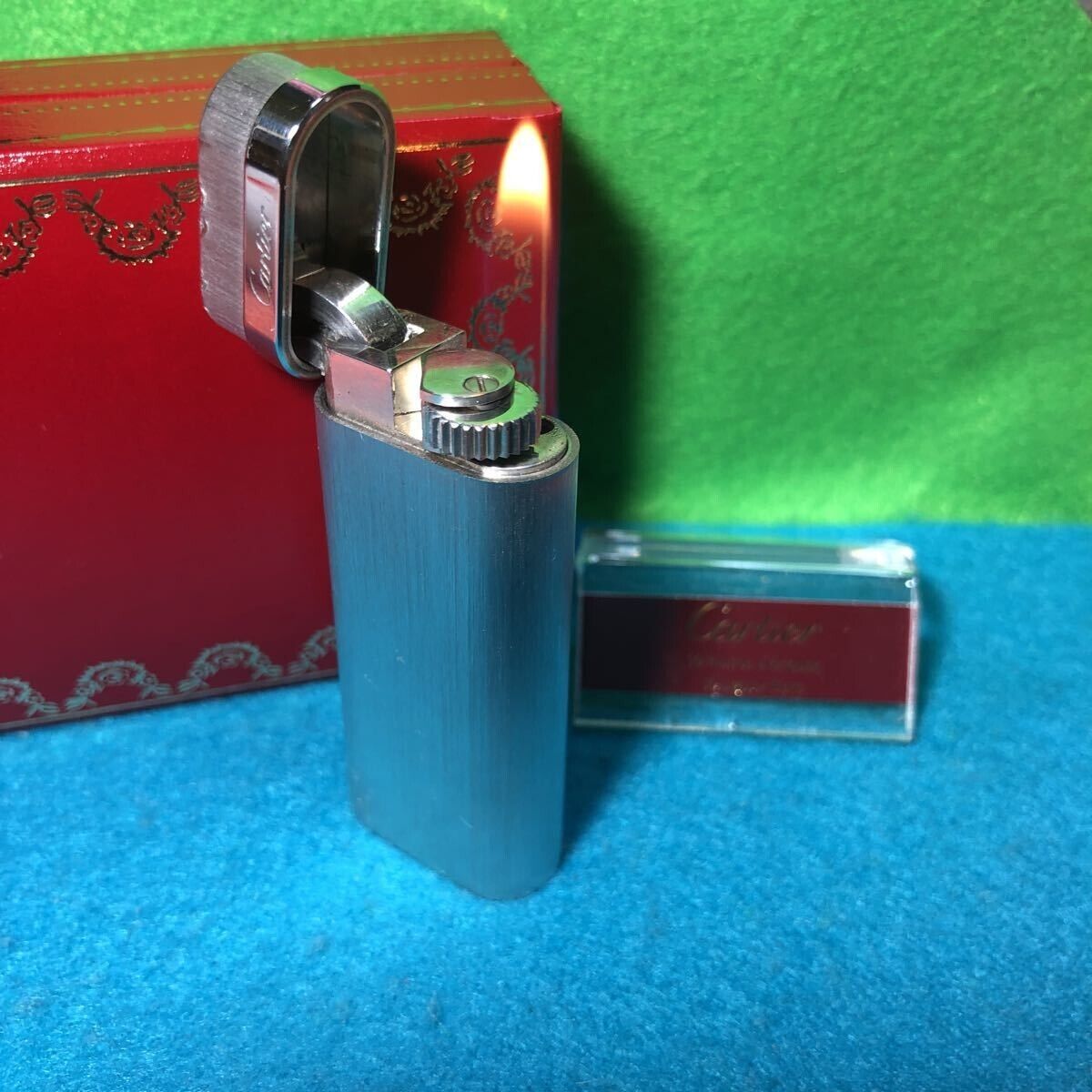 Cartier Gas Lighter Oval/Silver/Short/Trinity/Hairline with box