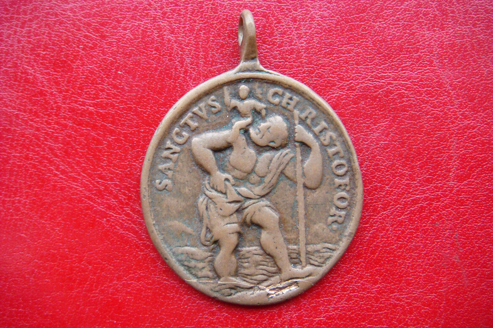 ANTIQUE XVIII CENTURY Saint Christopher ITALY ROME S. TERESA BRONZE SIGN Medal