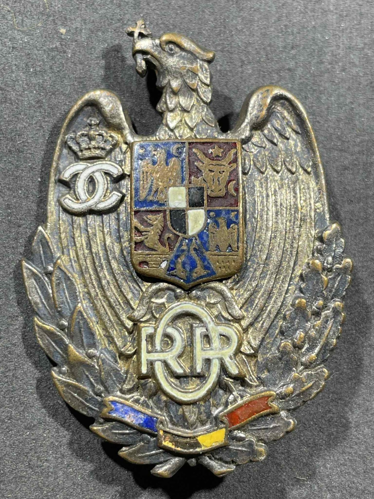 ORIGINAL - WW2 WWII Military Romania Royal Romanian Army Reserve Officer Badge