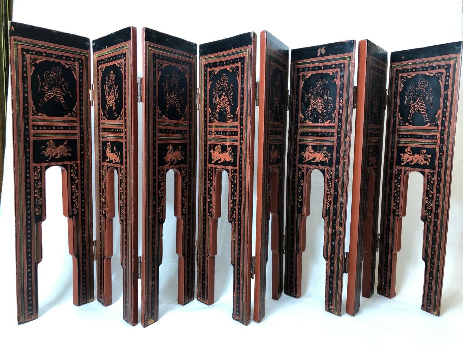 Vintage India Small 8 Panel Hanpainted Wooden Folding Screen, 19\