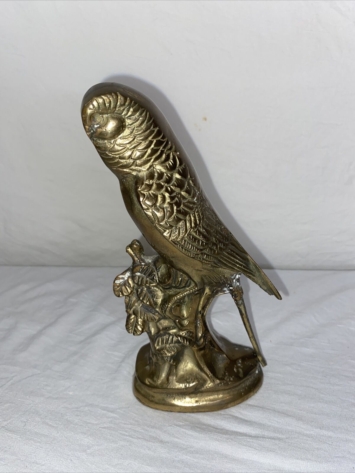 Vintage Solid Brass Budgie Parakeet Bird Sculpture 8” Tall