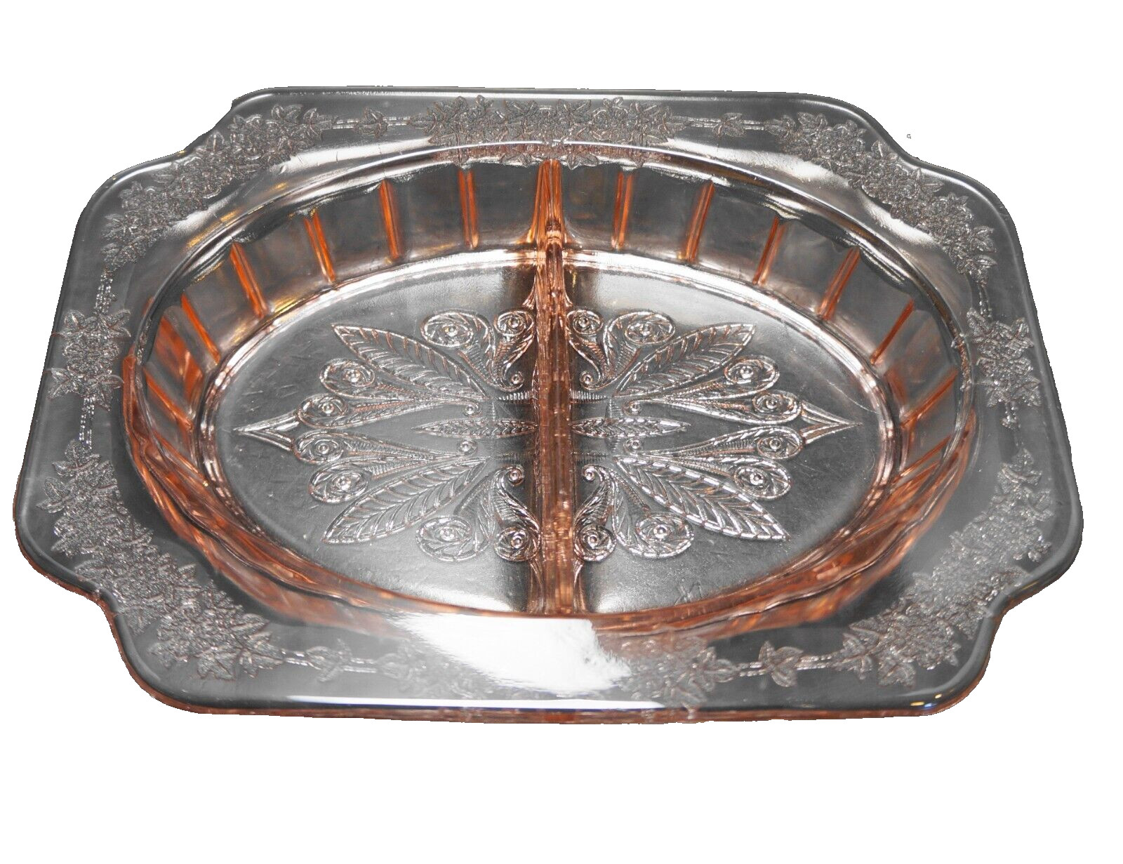 Jeannette Glass Adam Pink Depression Oval Relish Divided