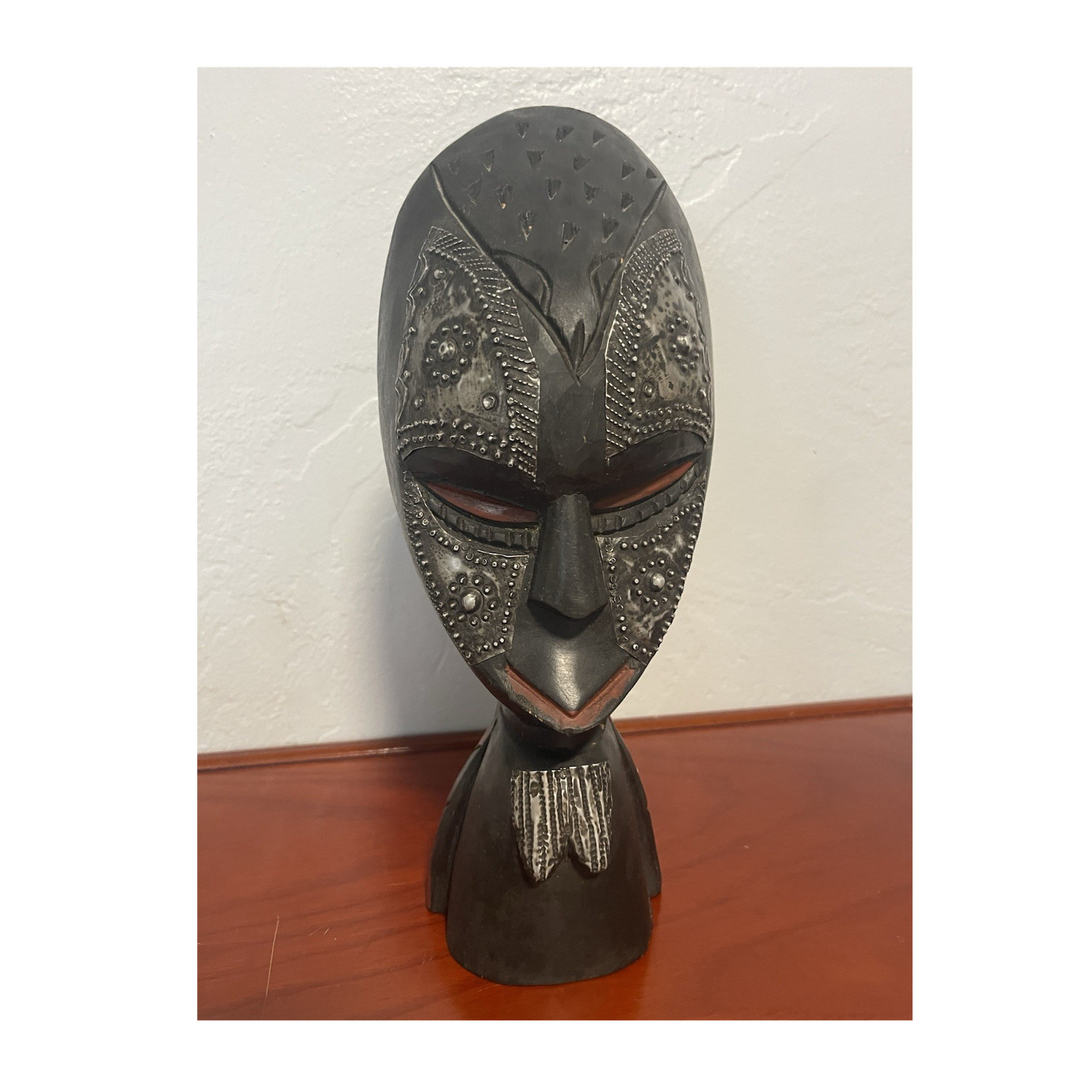 Vintage African Tribal Wood Bust Sculpture 14” Hand Carved Decor