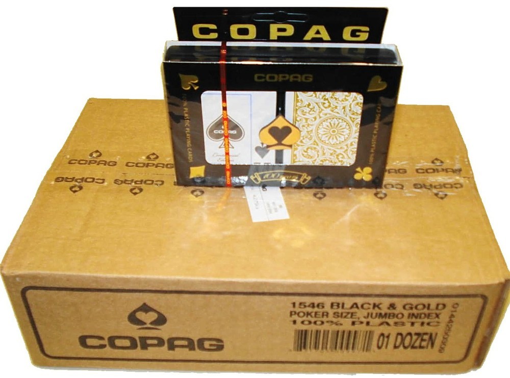 COPAG 1546 Black  Gold Poker Playing Cards - Super Ind. - Case - 12 Double Decks
