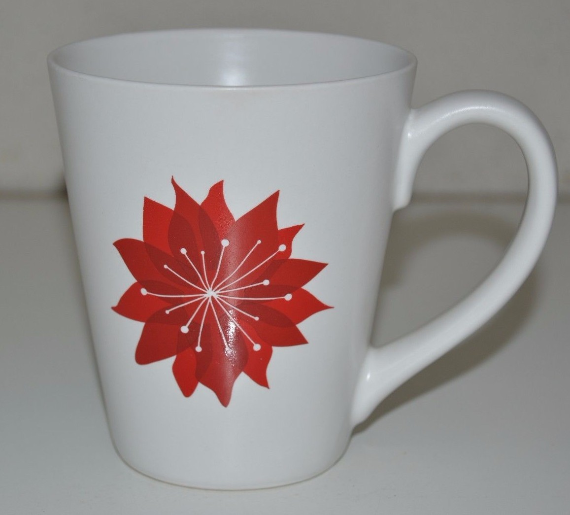 Minty 2011 Starbucks 12oz Coffee Tea Mug Cup Christmas Red Poinsettia Flower HTF