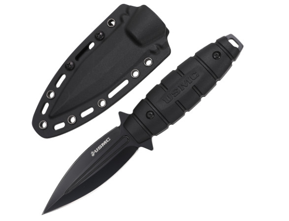USMC Black Fixed Blade Dagger Tactical Boot Knife 7