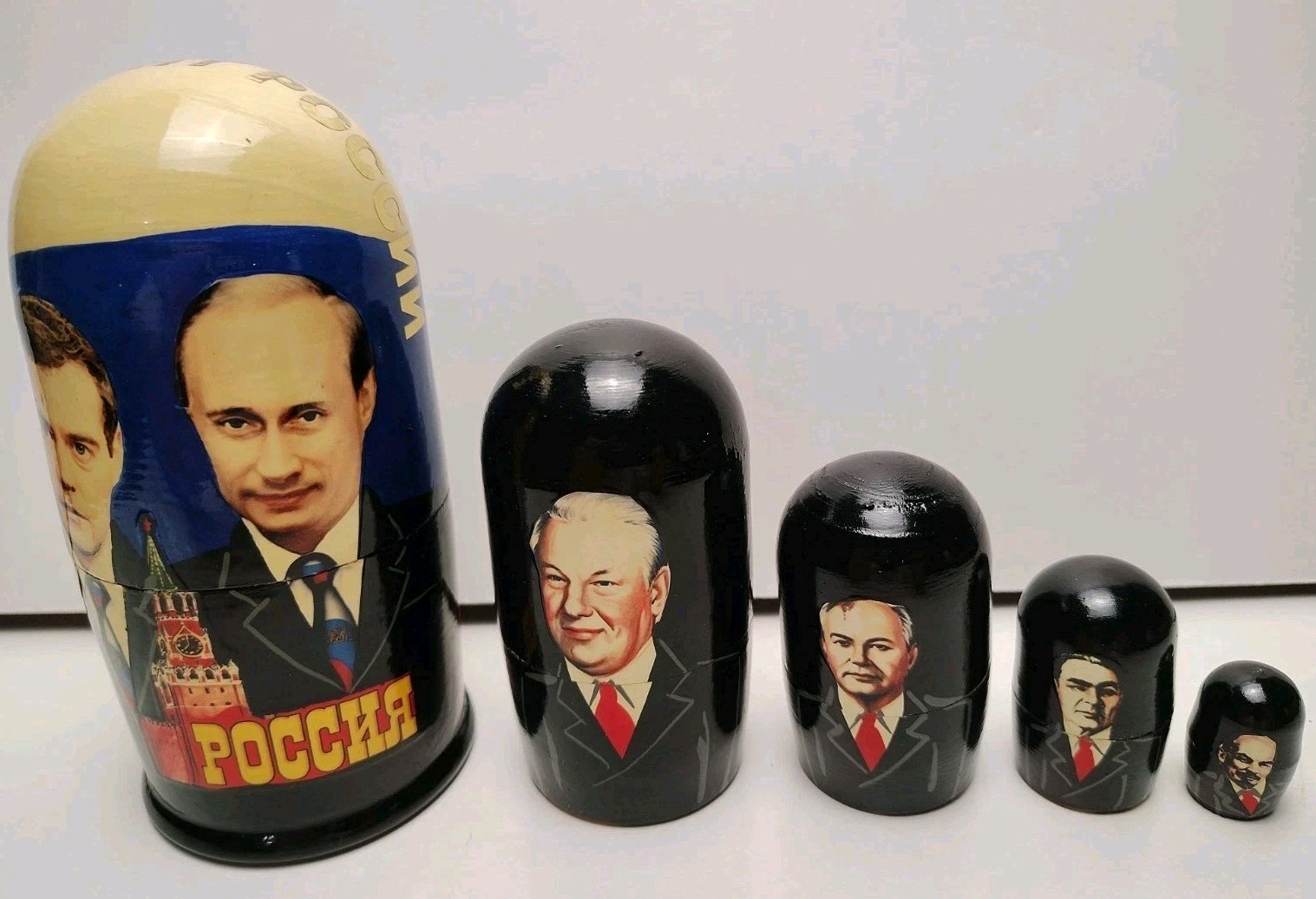 Vintage Russian Leaders Nesting Dolls 5pc Matryoshka Putin Yeltsin Soviet USSR