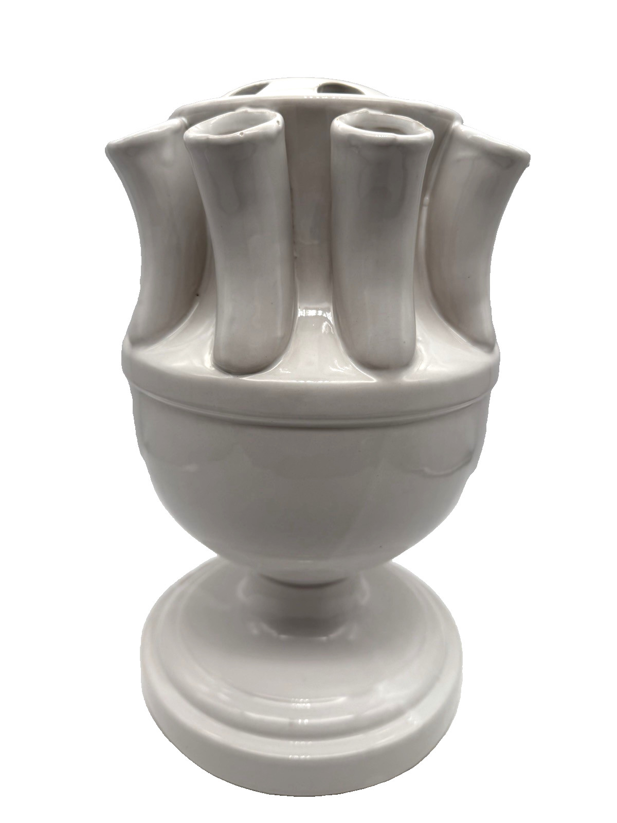 Vintage Matte White Ceramic Tulipiere Tulip Vase with Frog Lid