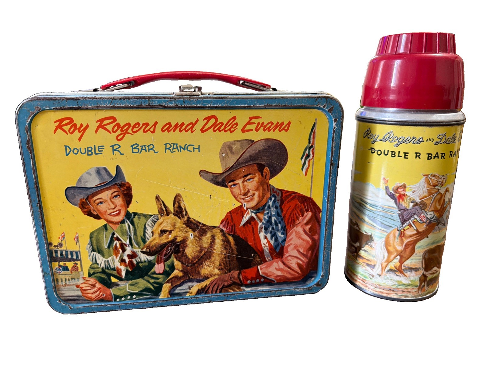 1957 ROY ROGERS & DALE EVANS & DOG BULLET LUNCH BOX & THERMOS 1957 ROY ROGERS & DALE EVANS & DOG BULLET LUNCH BOX & THERMOS