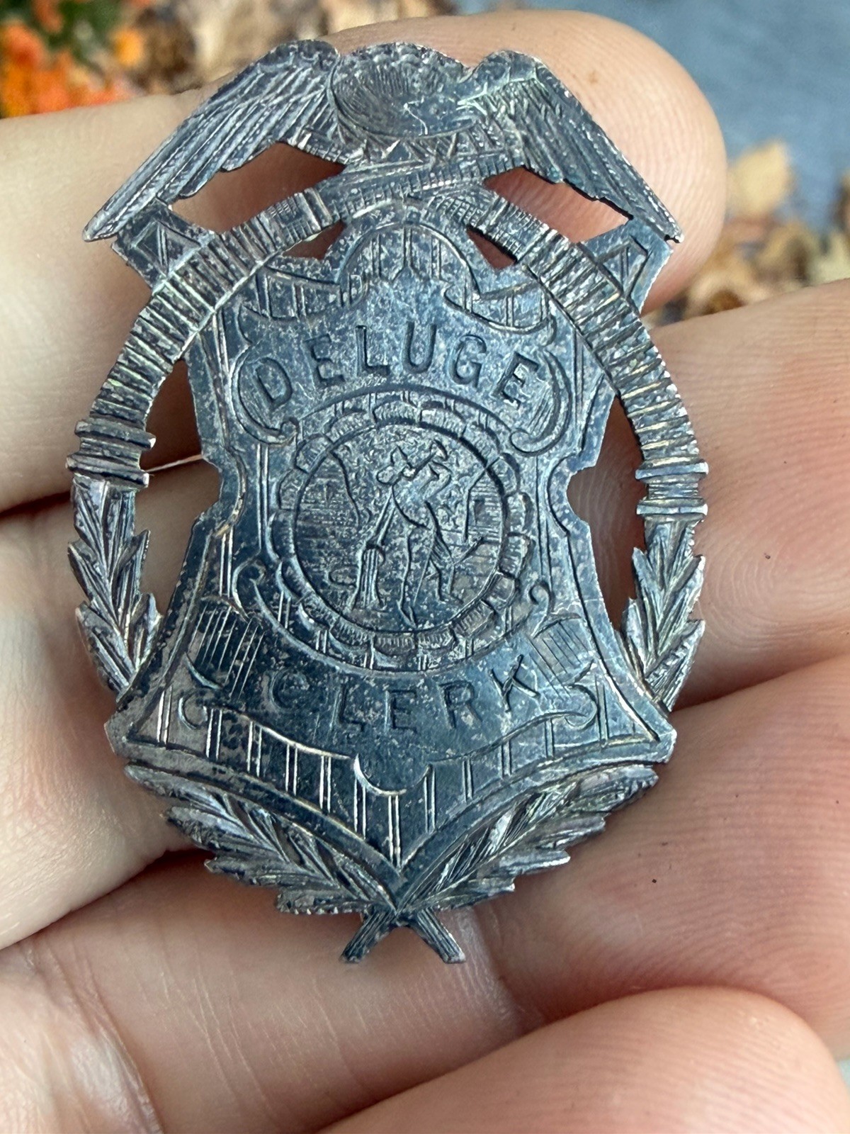 Antique 1880-1900  Deluge Clerks Fire Badge Silver