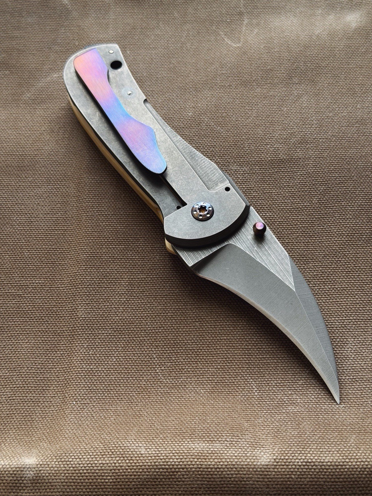 Jon Hayes Osprey Custom Folding Knife D2 Hawkbill Natural Micarta Rare