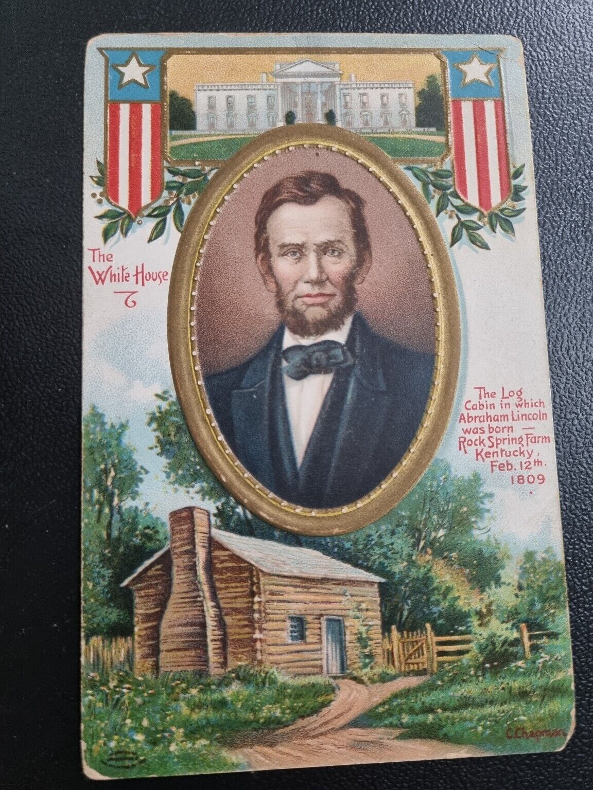 Vintage 1910 Abraham Lincoln Postcard - White House & Log Cabin - Mailed from...
