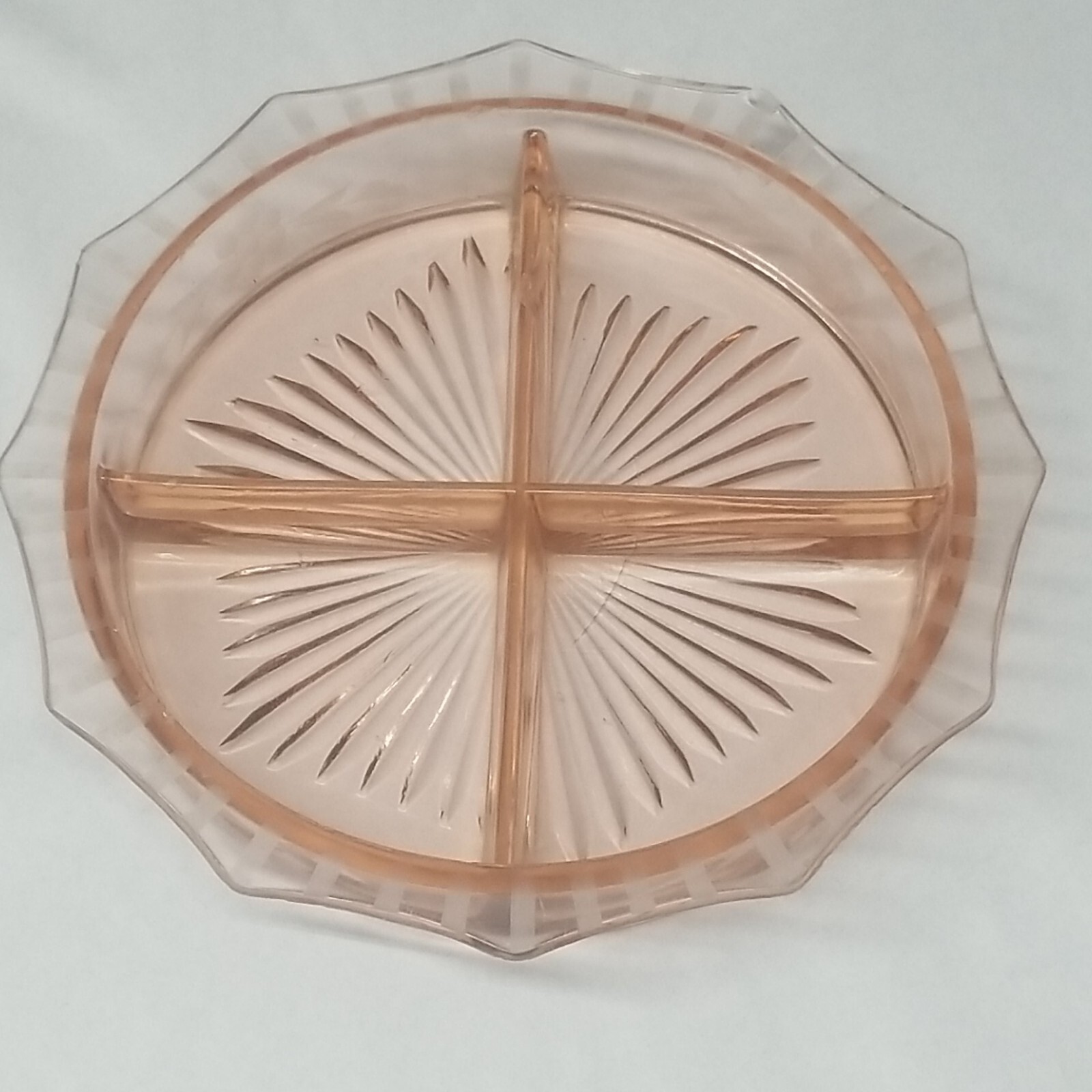 Pink Depression Glass Round Dish Tray Divided 9⅛\
