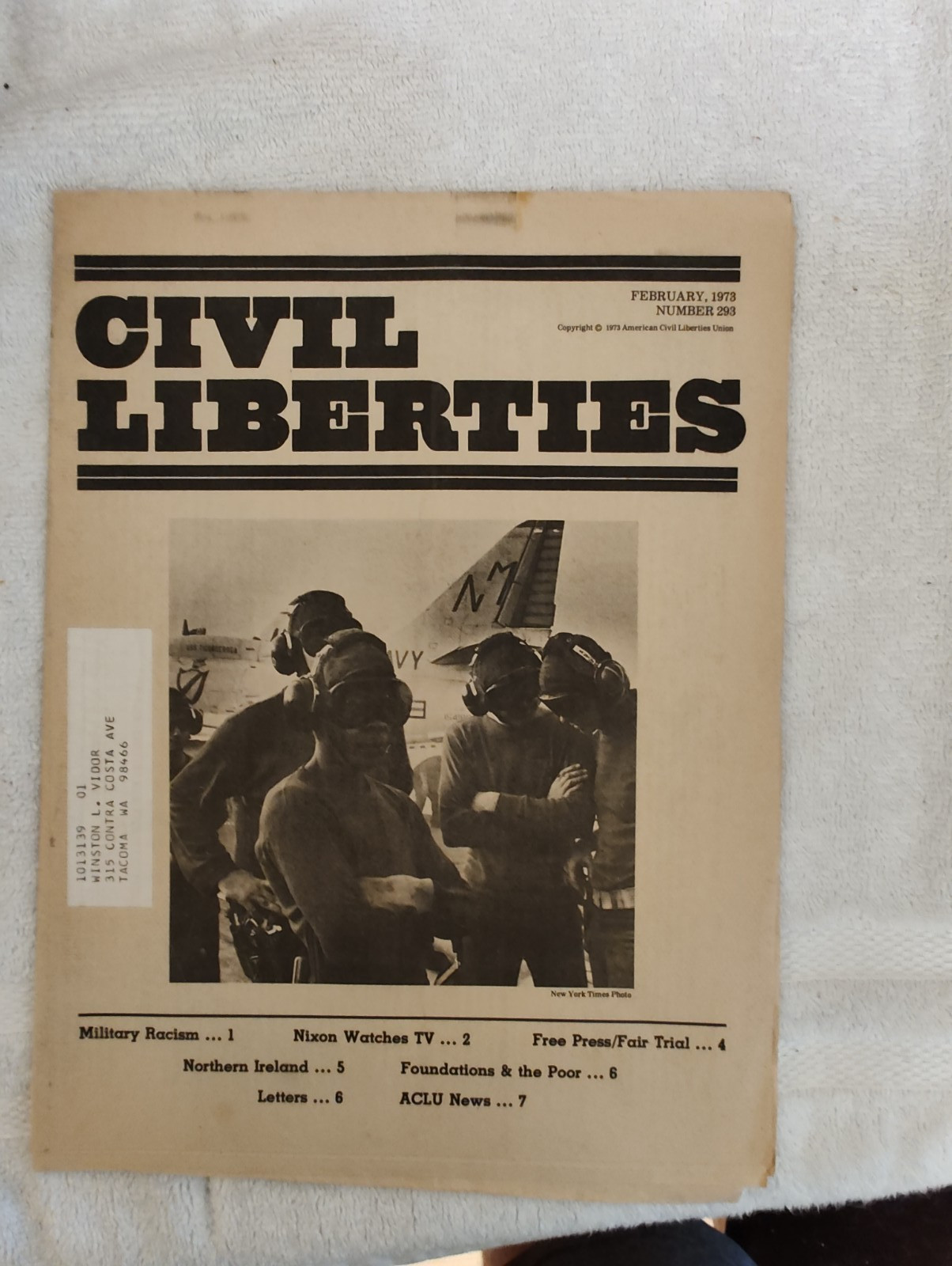 1973 American CIVIL LIBERTIES Union ACLU Newspaper