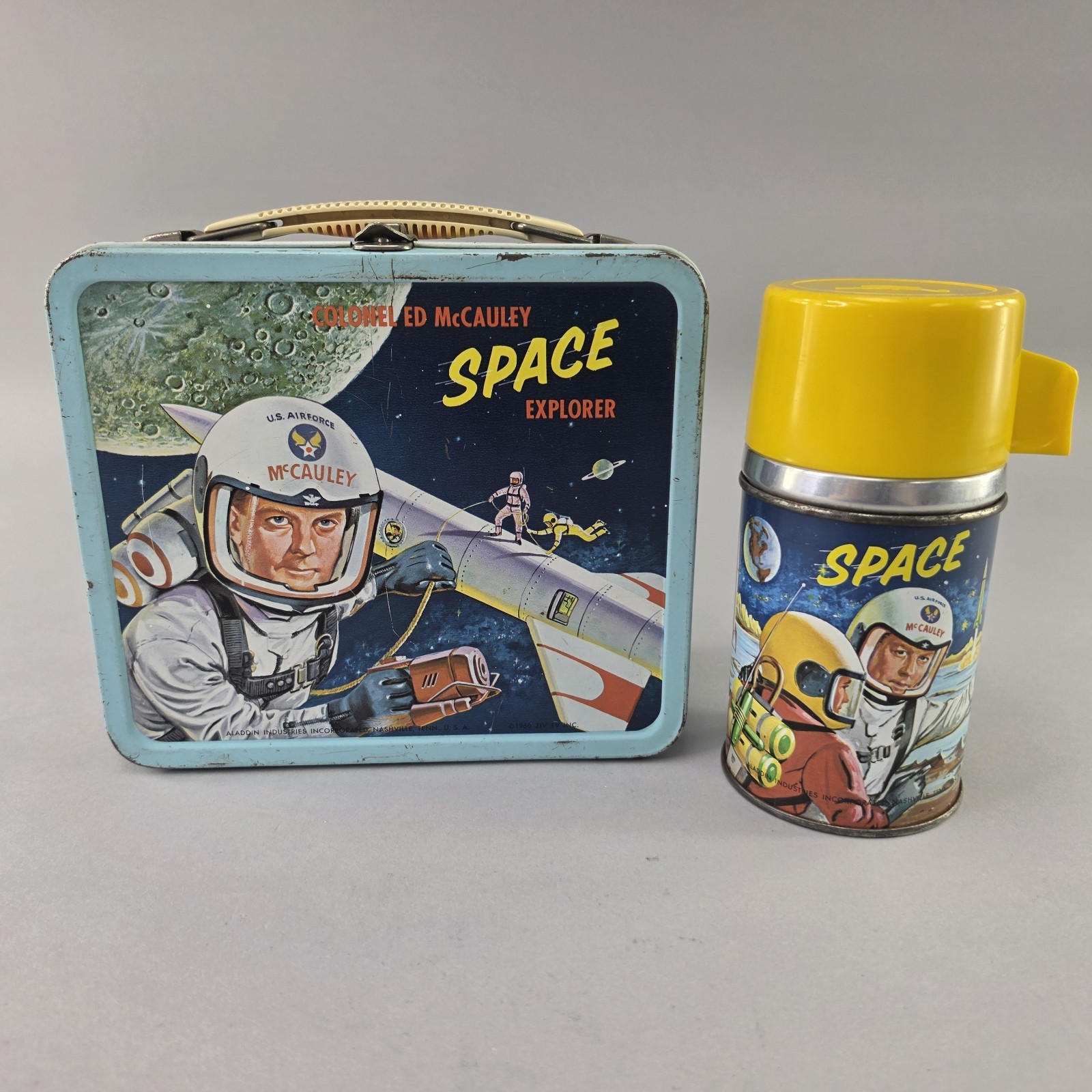 Vintage Colonel Ed McCauley Space Explorer Lunchbox & Thermos 100% Aladdin 1960
