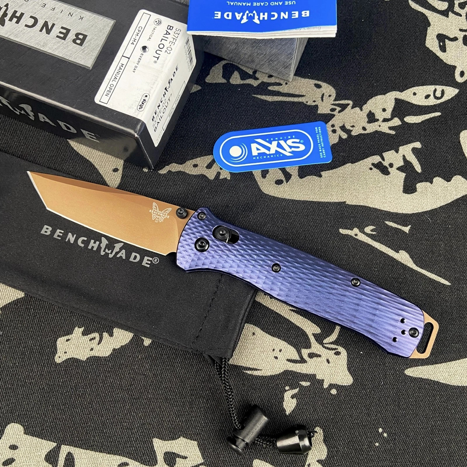 Benchmade 537FE-02 Bailout Crater Blue Aluminum CPM-M4 Tactical Folding Knives