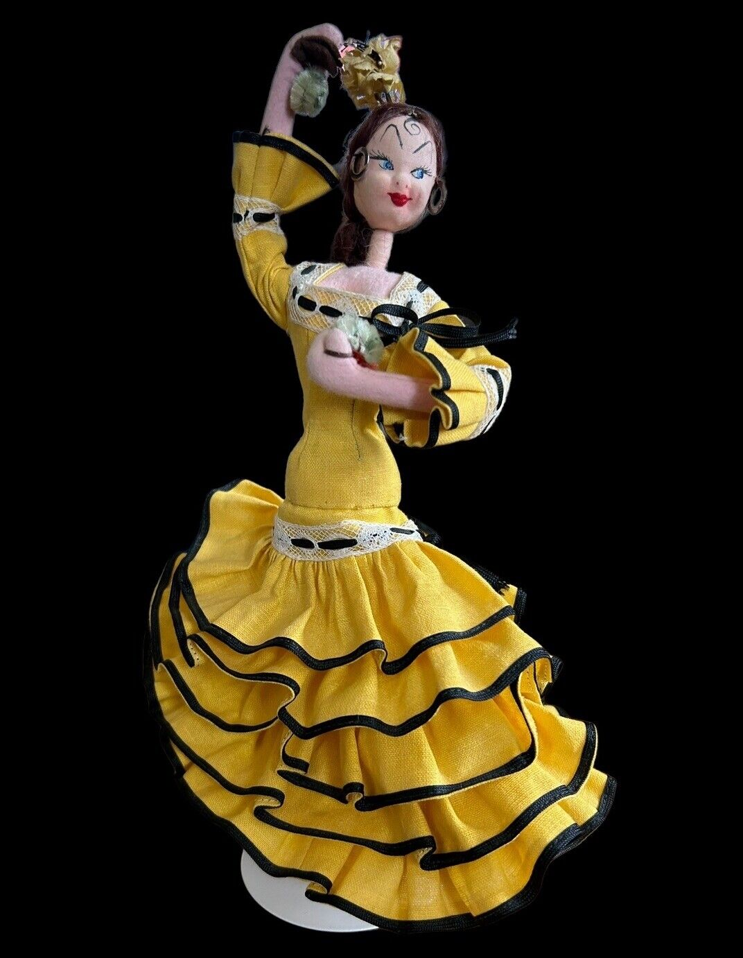 Vintage Roldan Klumpe Flamenco Dancer Spain Mid-century Yellow Dress With Ruffle
