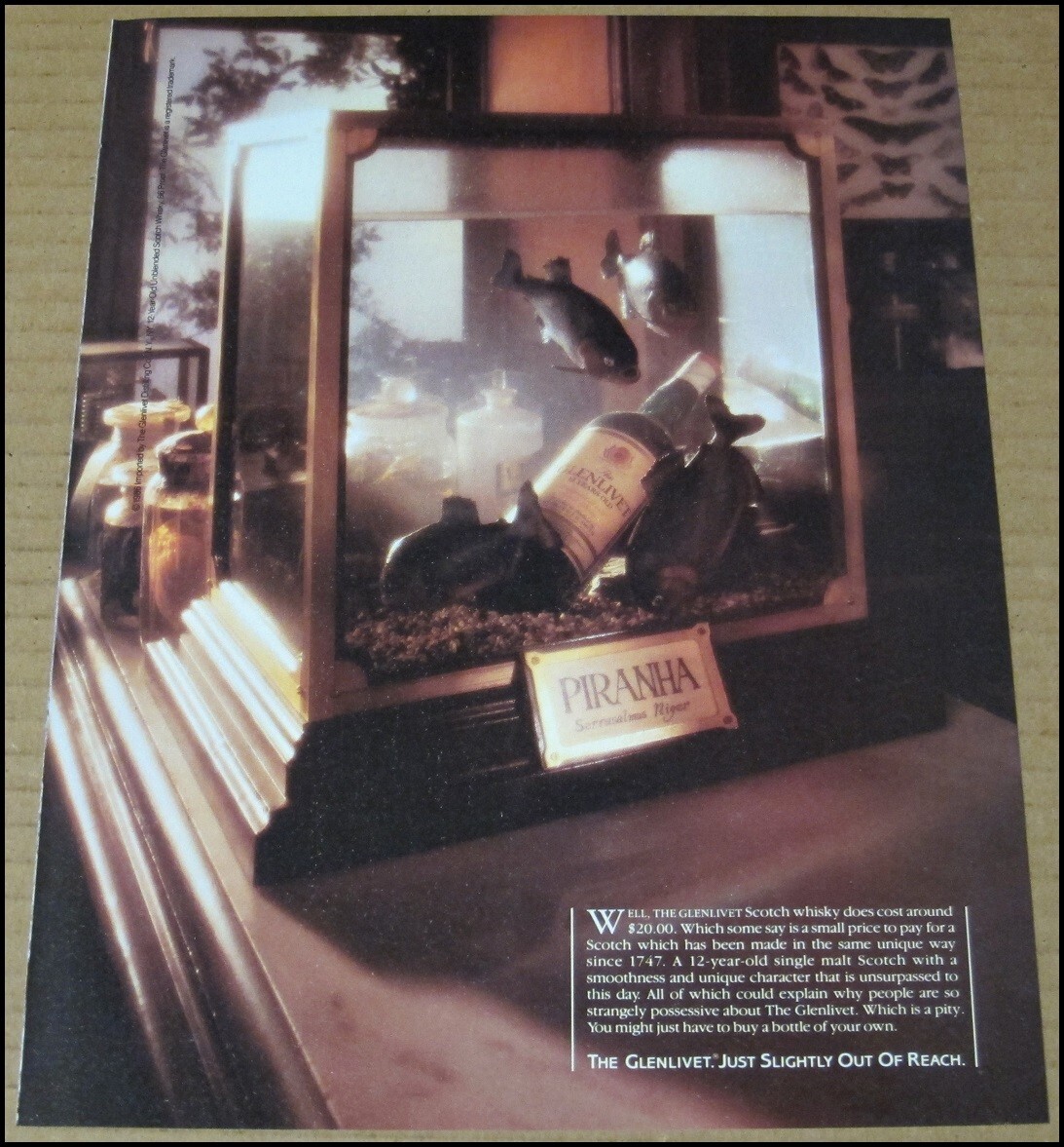1988 The Glenlivet Scotch Whisky Print Ad Advertisement Just Out Of Reach VTG
