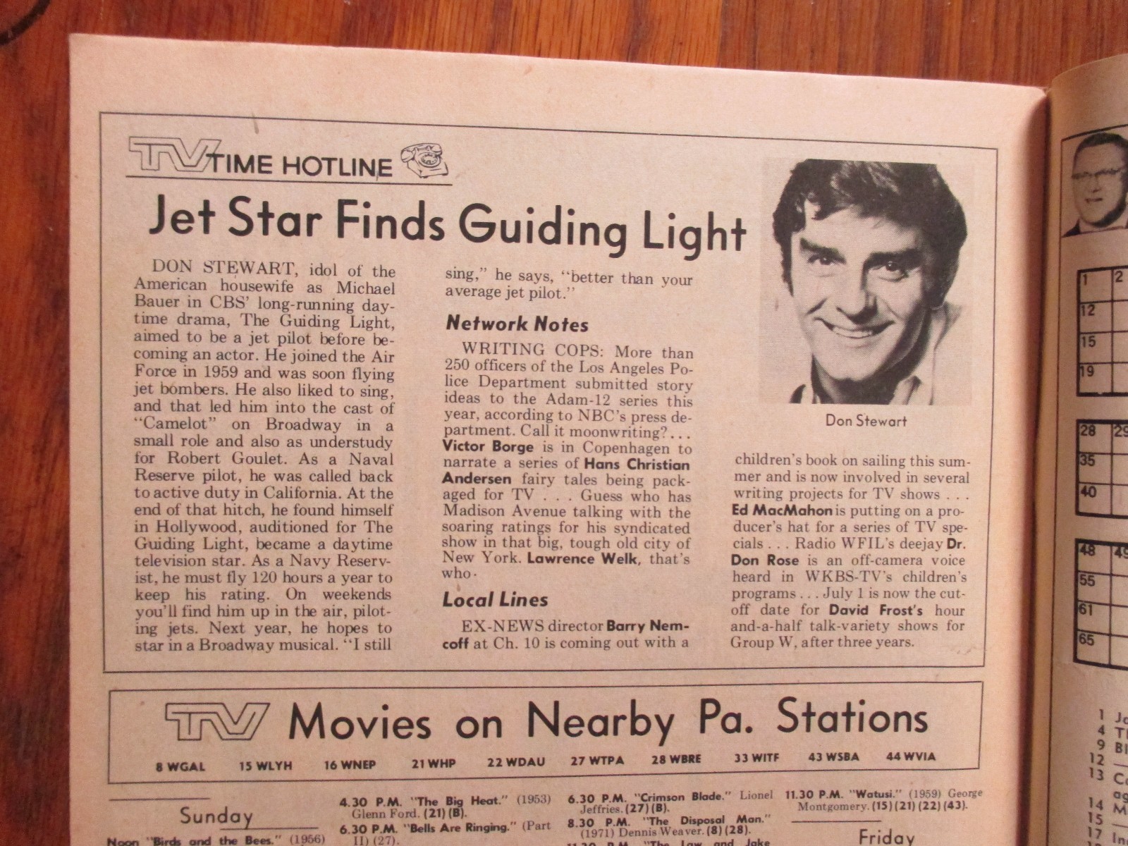 1972 Philadelphia Bulletin  TV Time (DON  STEWART/ANTHONY  DEXTER/DAVID  CASSIDY